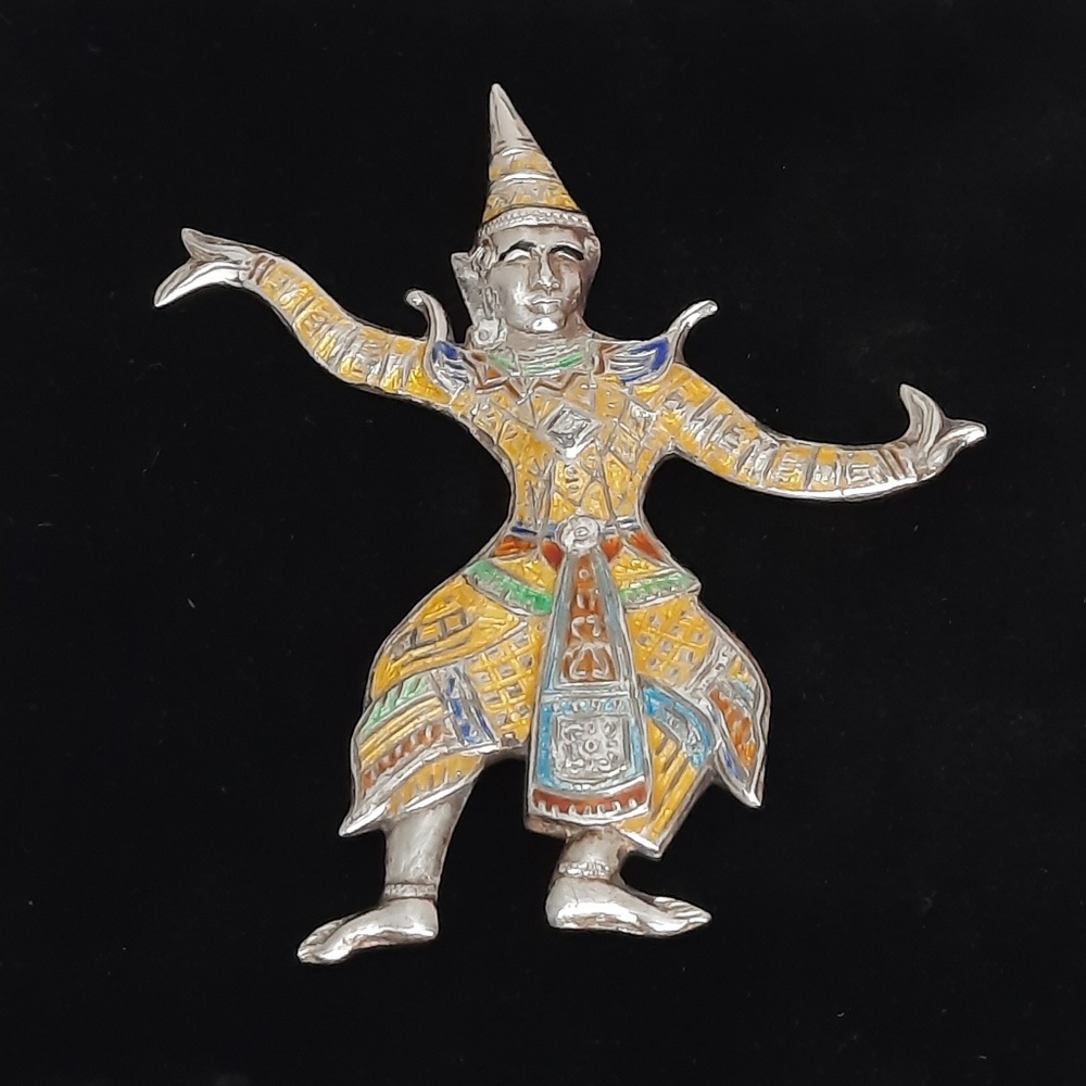 Vintage Sterling Silver Thailand Traditional Khon Dancer Brooch Pin - Picture 9 of 9